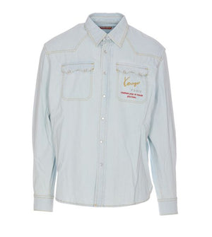 KENZO Bleached Blue Denim Long Sleeve Shirt for Men