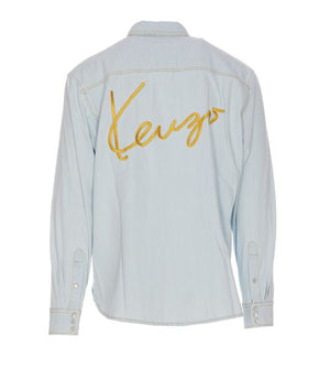 KENZO Bleached Blue Denim Long Sleeve Shirt for Men