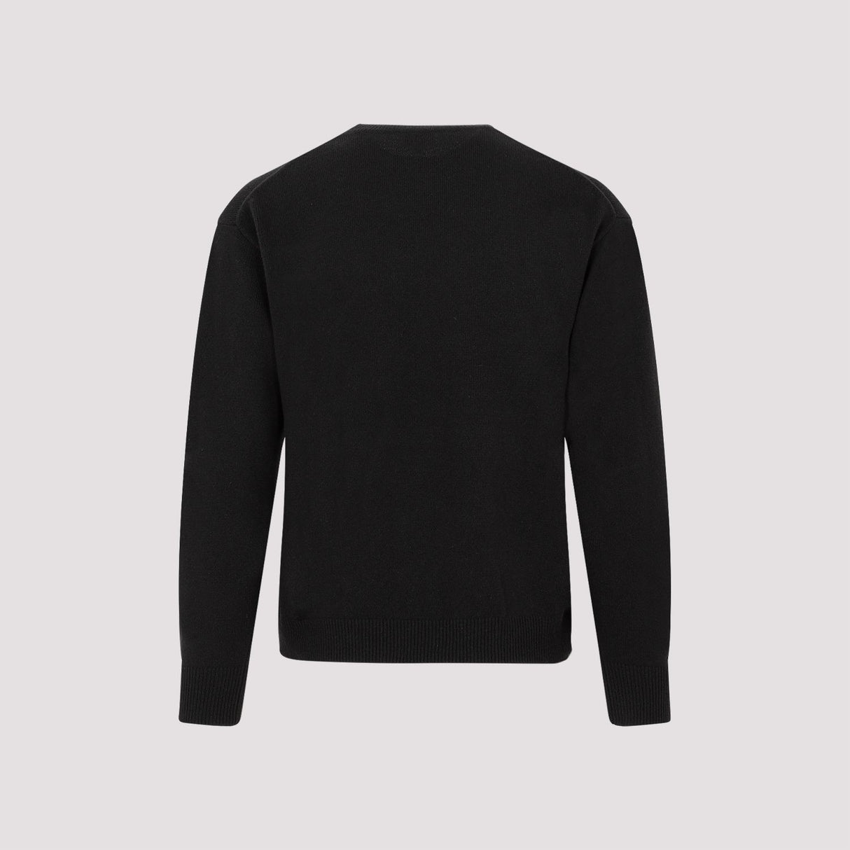 KENZO Black Crew-neck Wool Sweater with Boke Flower Intarsia for Men