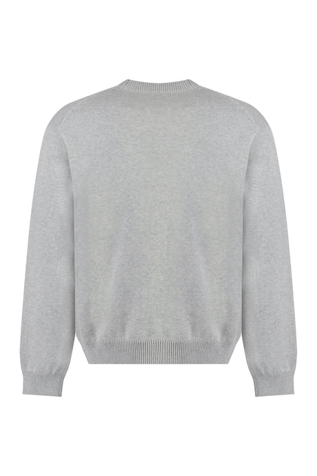 KENZO FW23 Grey Wool-Blend Crew-Neck Sweater with Tiger Academy Logo and Ribbed Knit Edges for Men