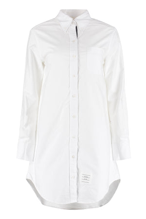 THOM BROWNE Sophisticated White Cotton Thigh-Length Shirtdress