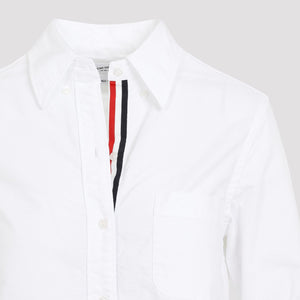 THOM BROWNE Sophisticated White Cotton Thigh-Length Shirtdress