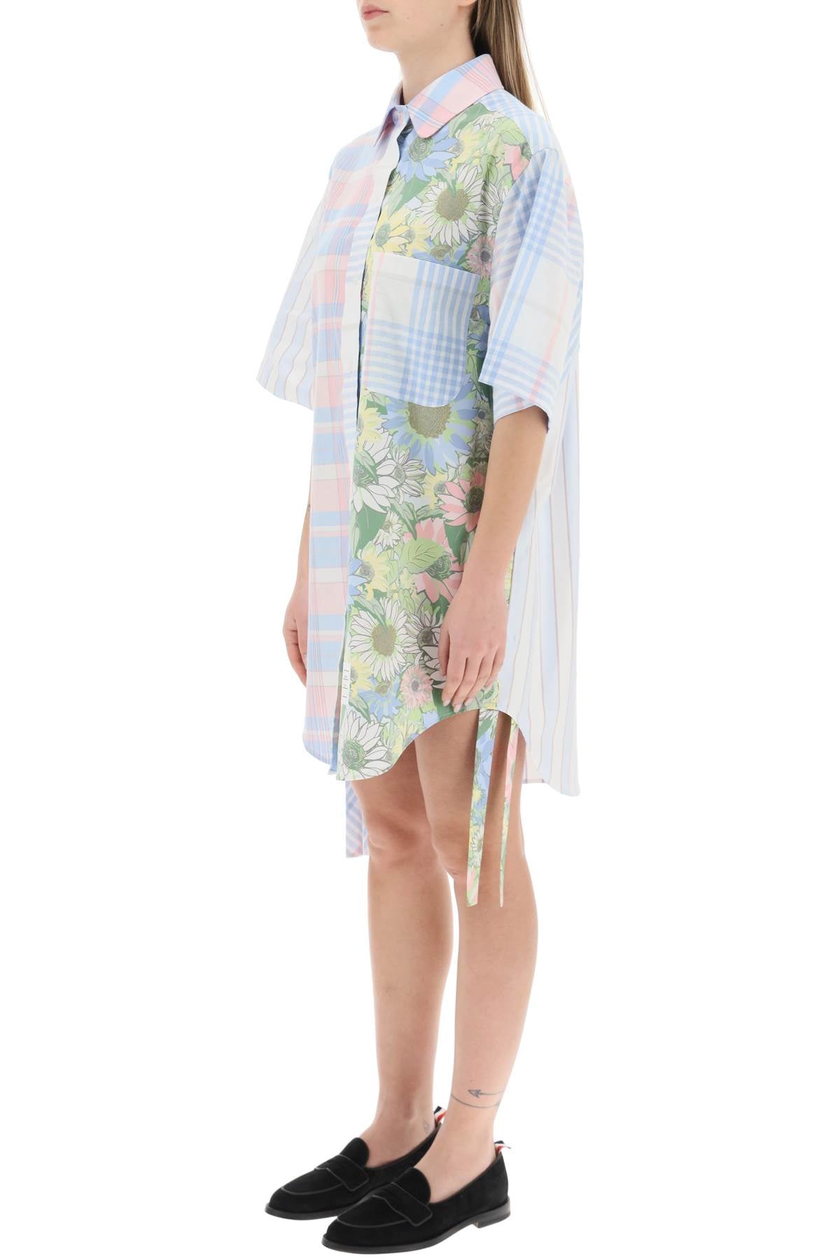 THOM BROWNE Multicolor Women's Shirtdress with Check Motif and Floral Print