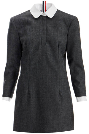 THOM BROWNE Elegant Mini Wool Sheath Dress with Shirt-Style Accents