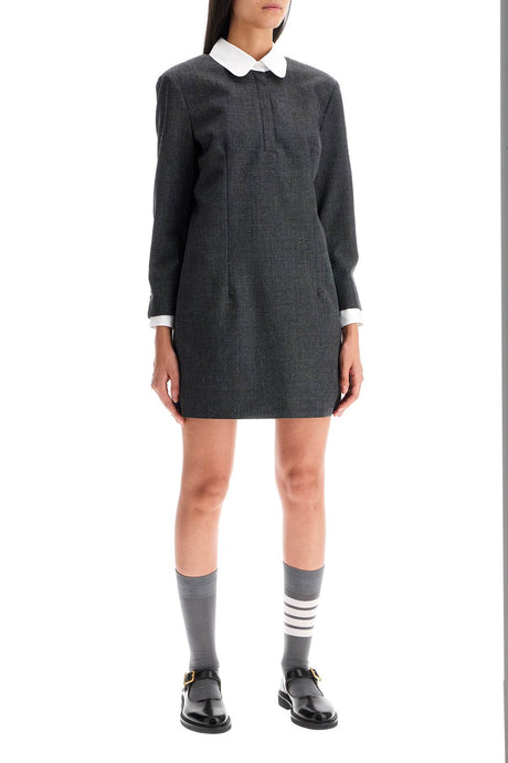 THOM BROWNE Elegant Mini Wool Sheath Dress with Shirt-Style Accents