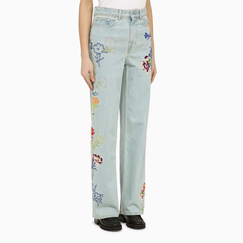 KENZO Floral Embroidered Light Blue Denim Jeans for Women