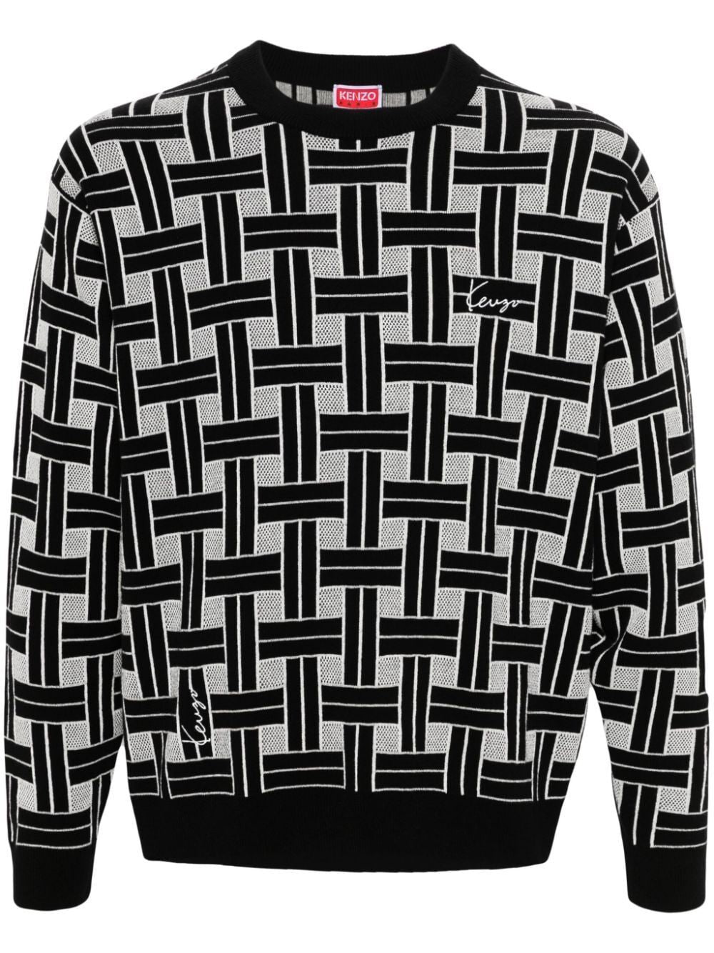 KENZO Men's Black Cotton-Blend Textured Sweater