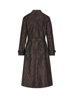 FENDI Stylish Brown FF Jacquard Trench Jacket for Women