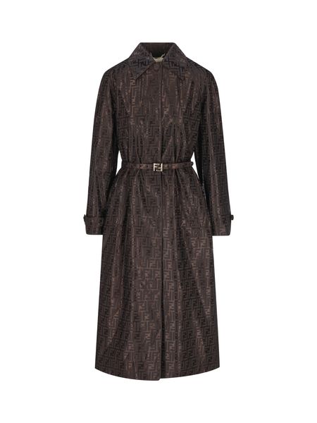 FENDI Stylish Brown FF Jacquard Trench Jacket for Women