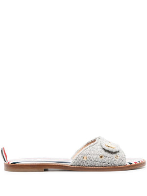 THOM BROWNE Embossed-Button Tweed Flat Sandals for Women