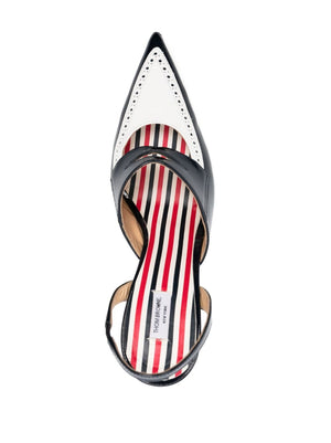 THOM BROWNE Curved-Heel 120MM Leather Pumps with Perforated Detailing