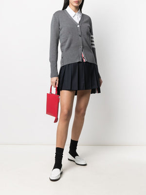 THOM BROWNE Navy Blue Pleated Skirt with RWB Stripe and High-Low Hem