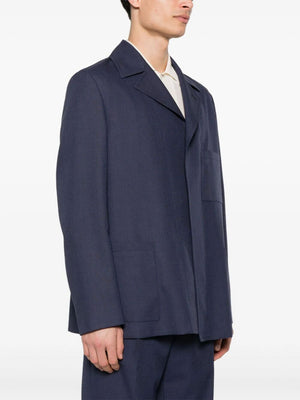 FENDI Men's Single Breasted Wool Blazer in Blue - SS24 Collection