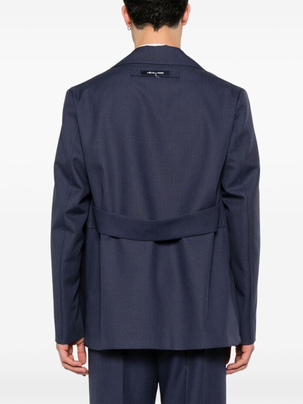 FENDI Men's Navy Single-Breasted Wool Jacket for SS24