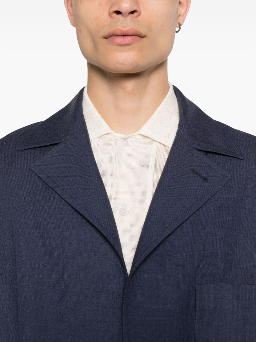 FENDI Men's Single Breasted Wool Blazer in Blue - SS24 Collection