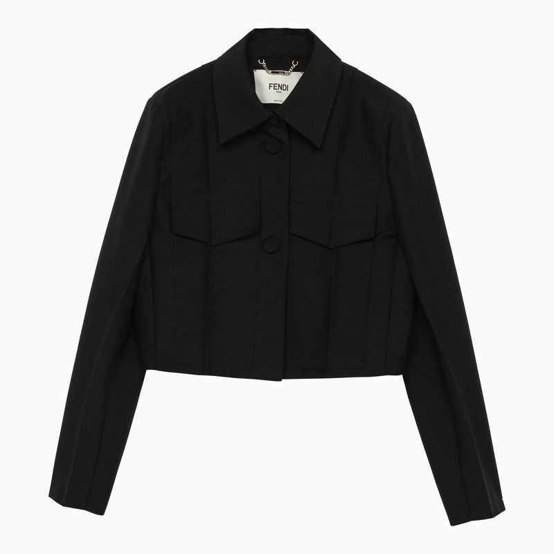 FENDI Fashion Forward Women's Black Wool and Mohair Blazer for SS24 Collection