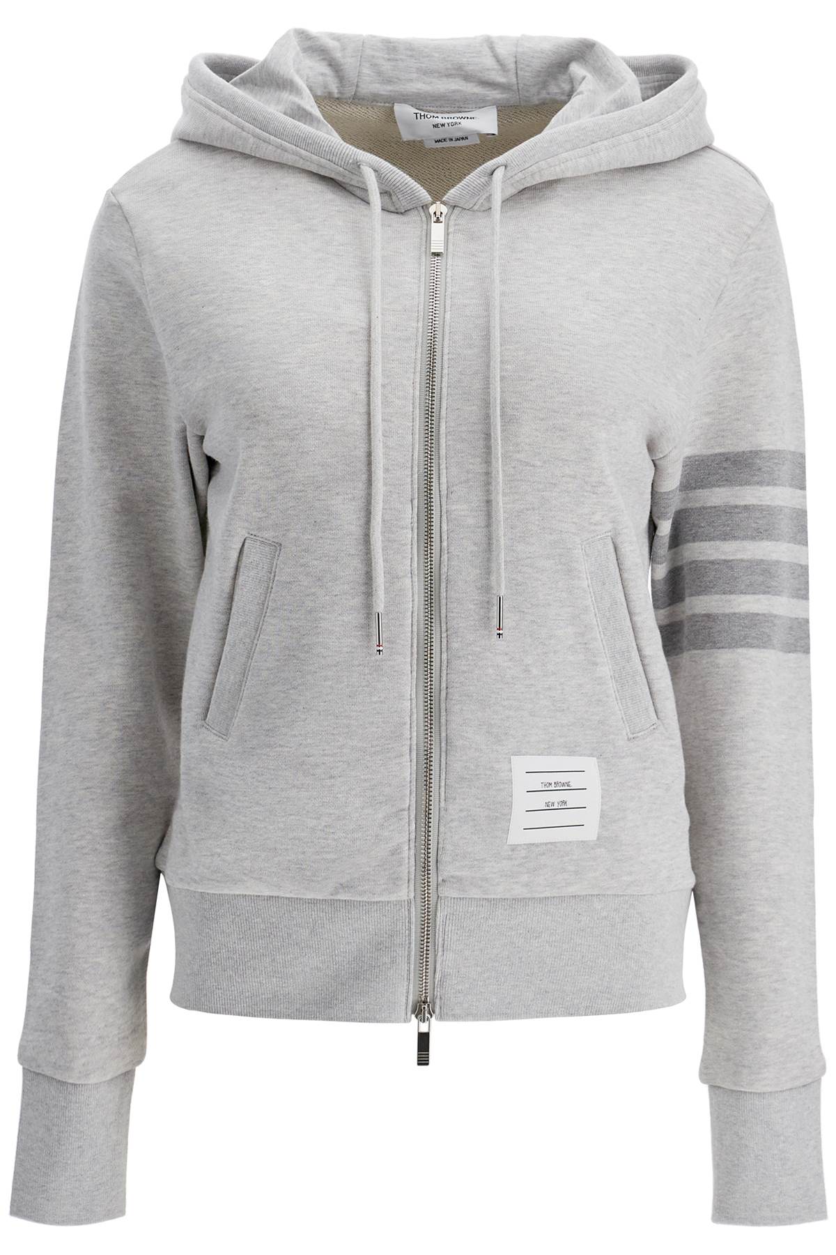 THOM BROWNE Soft Grey 4-Bar Hoodie with Zipper for Women