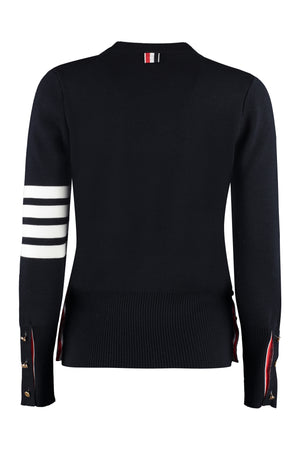 THOM BROWNE Navy Blue Wool Crew-Neck Sweater for Women