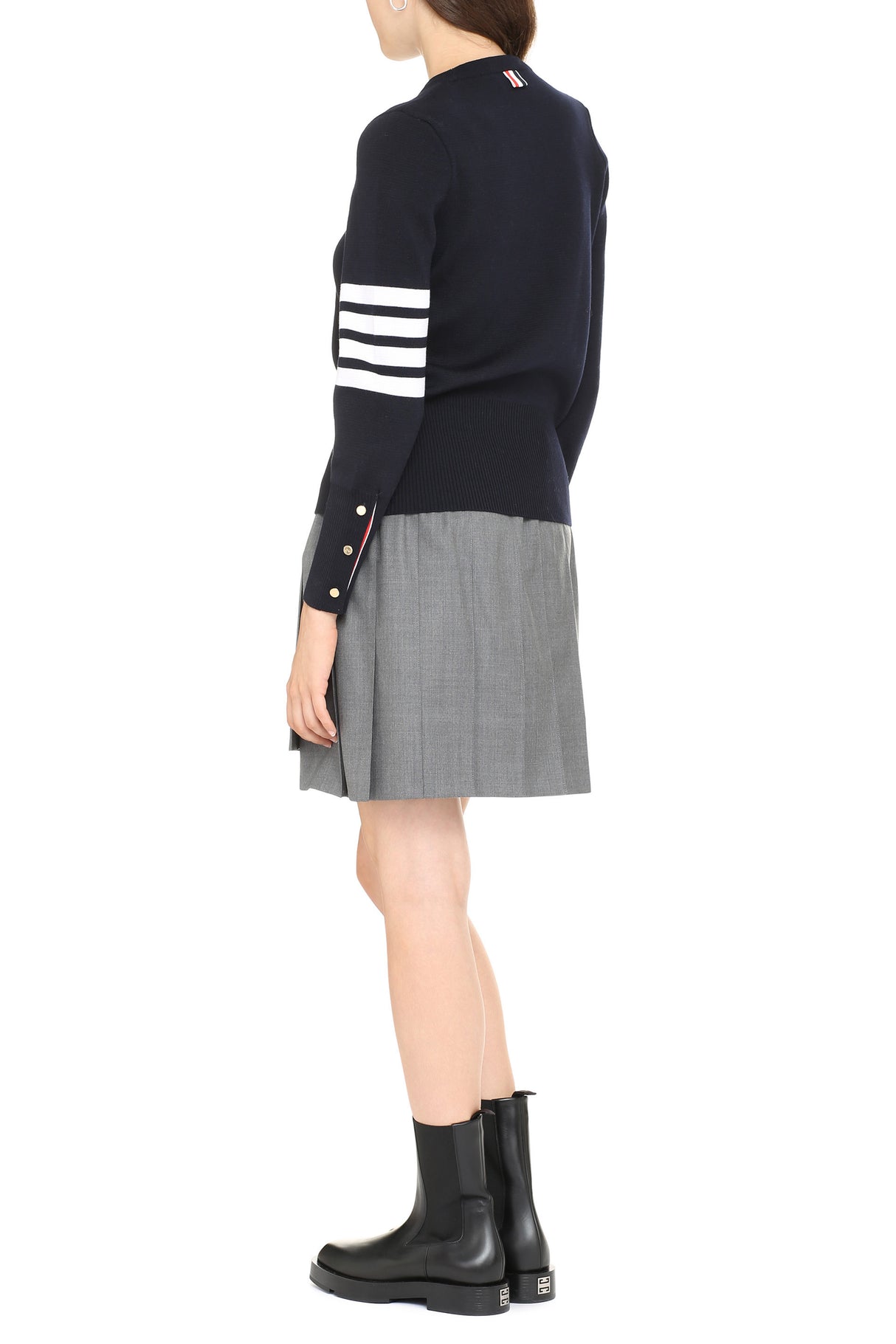 THOM BROWNE Navy Blue Wool Crew-Neck Sweater for Women