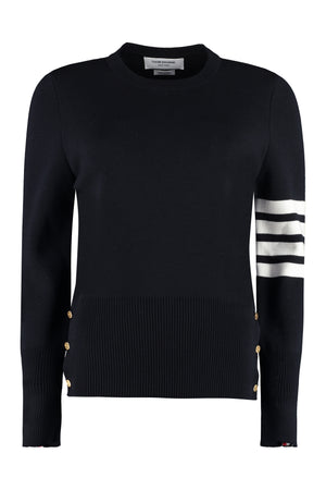 THOM BROWNE Navy Blue Wool Crew-Neck Sweater for Women