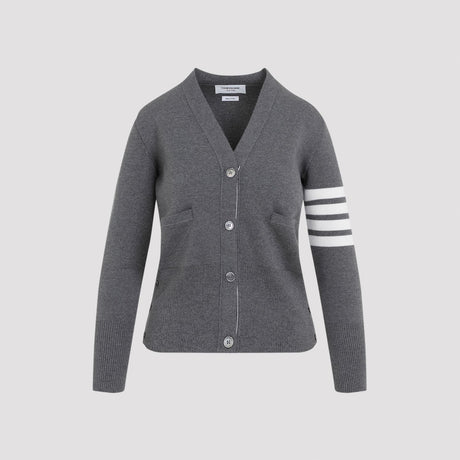 THOM BROWNE Classic Grey Virgin Wool Cardigan