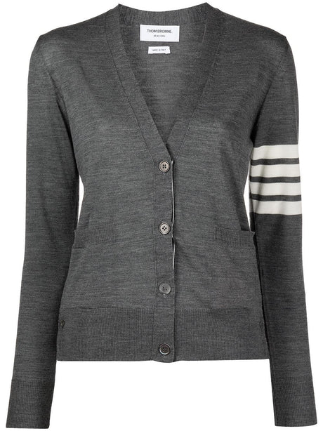 THOM BROWNE Classic V-Neck Wool Cardigan with 4-Bar Detail