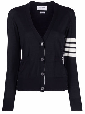 THOM BROWNE Classic V-Neck Wool Cardigan with 4-Bar Detail