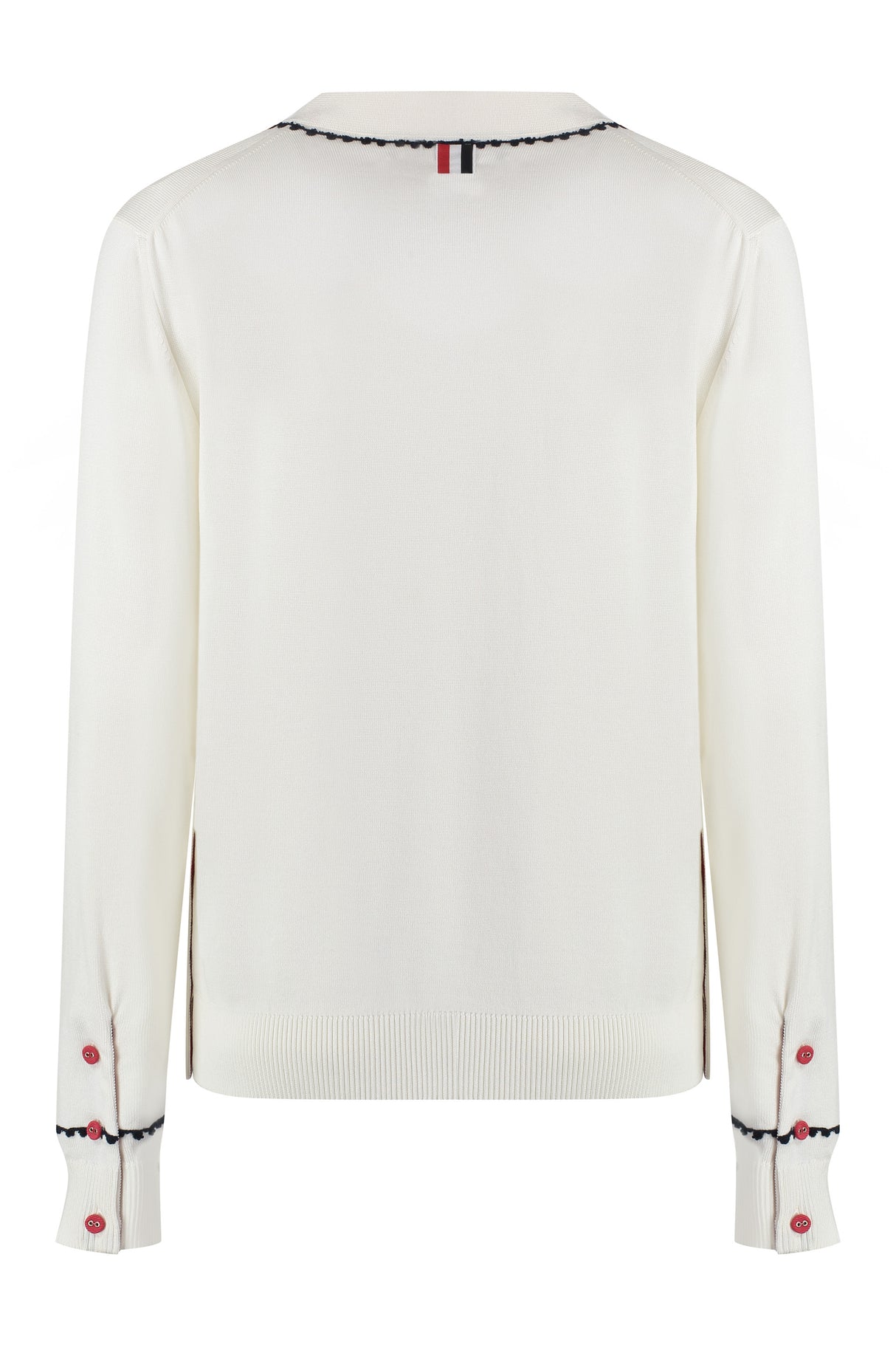 THOM BROWNE White Silk and Cotton Cardigan with Contrasting Trimmings for Women