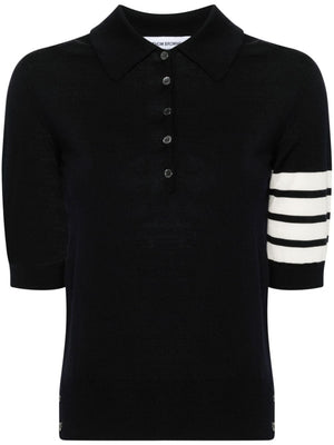 THOM BROWNE Elegant Midnight Blue Wool Polo Shirt