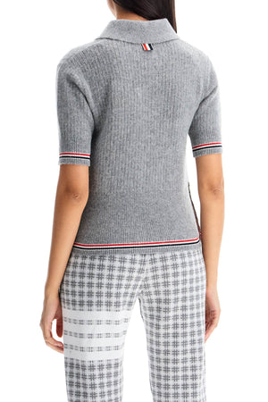 THOM BROWNE Merino Wool Polo Shirt with Signature Stripe