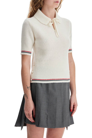 THOM BROWNE Merino Wool Polo Shirt with Signature Stripe