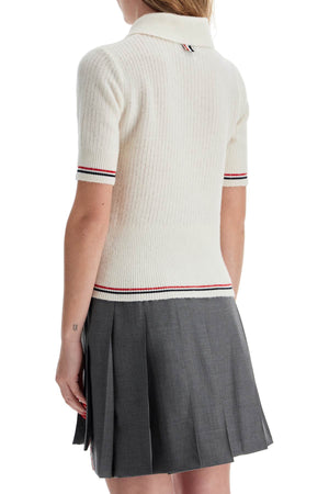 THOM BROWNE Merino Wool Polo Shirt with Signature Stripe