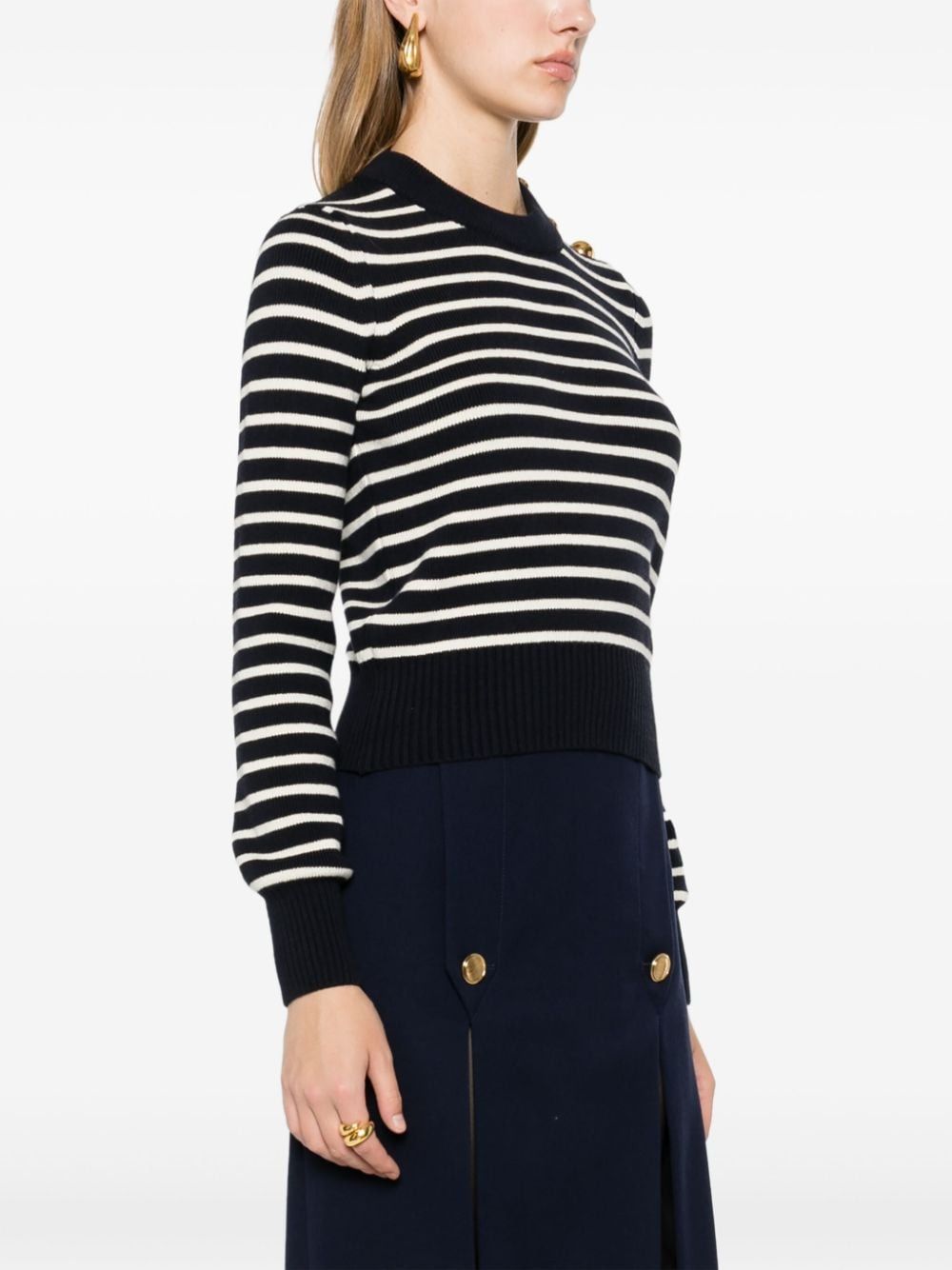 AMI PARIS Navy Blue Sweater with Golden Bot Stripes