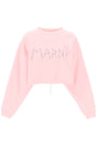 MARNI Short Sleeve Boxy Sweatshirt with Hand-Embroidered Logo and Floral Detail