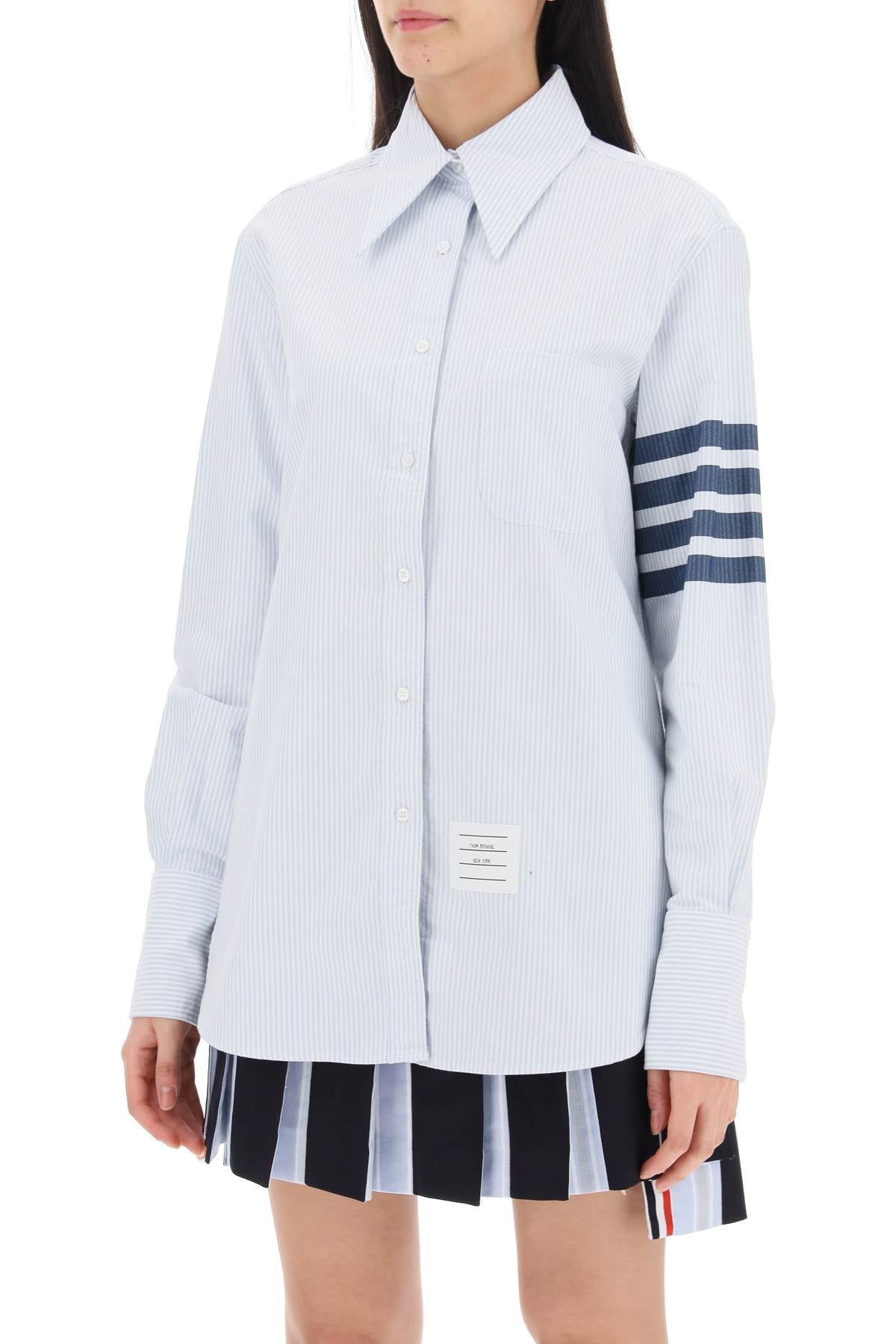 THOM BROWNE Blue Cotton Women's 4 Bar Motif Shirt for SS24