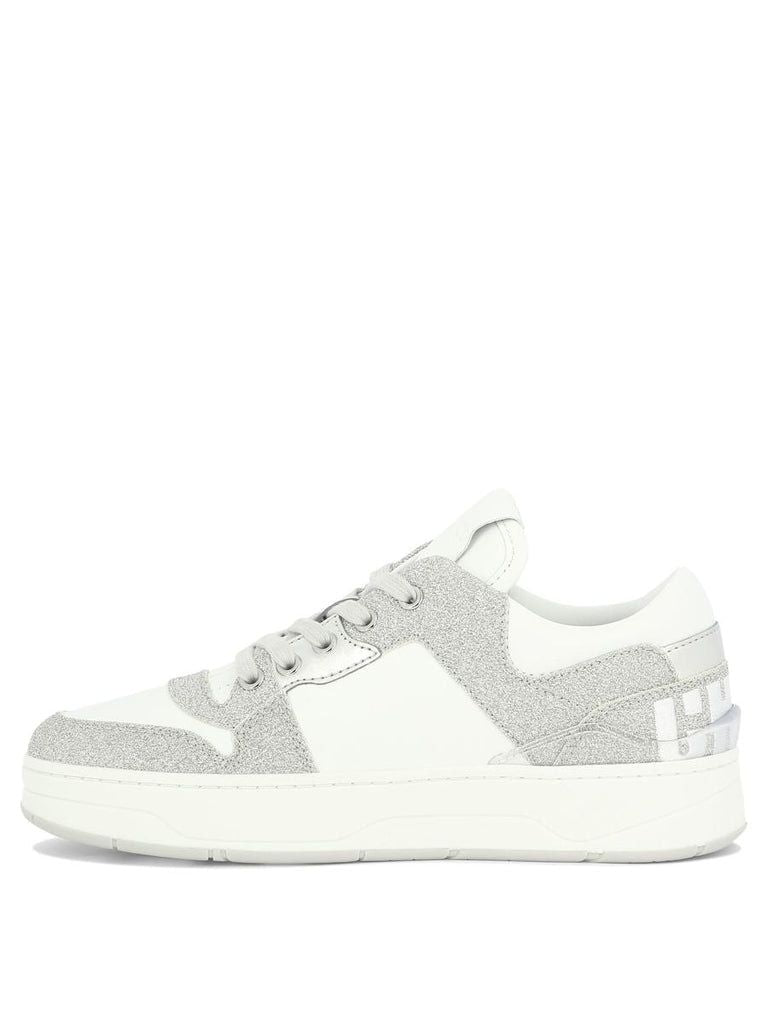 JIMMY CHOO Women's White Lace-Up Sneakers with Glitter Details and Rubber Sole - SS24 Collection