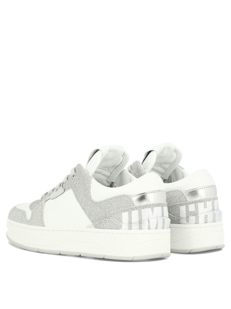 JIMMY CHOO Women's White Lace-Up Sneakers with Glitter Details and Rubber Sole - SS24 Collection