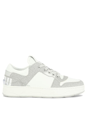 JIMMY CHOO Women's White Lace-Up Sneakers with Glitter Details and Rubber Sole - SS24 Collection