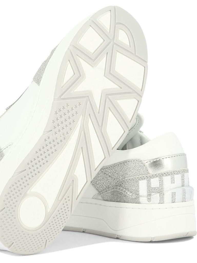 JIMMY CHOO Women's White Lace-Up Sneakers with Glitter Details and Rubber Sole - SS24 Collection