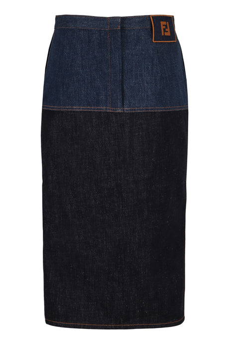 FENDI Two-Tone Denim Midi Skirt