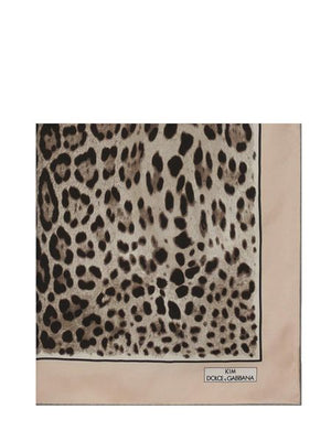 DOLCE & GABBANA Leopard Print Silk Twill Foulard with Light Pink Border