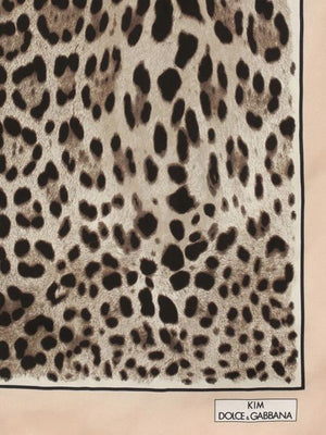 DOLCE & GABBANA Leopard Print Silk Twill Foulard with Light Pink Border