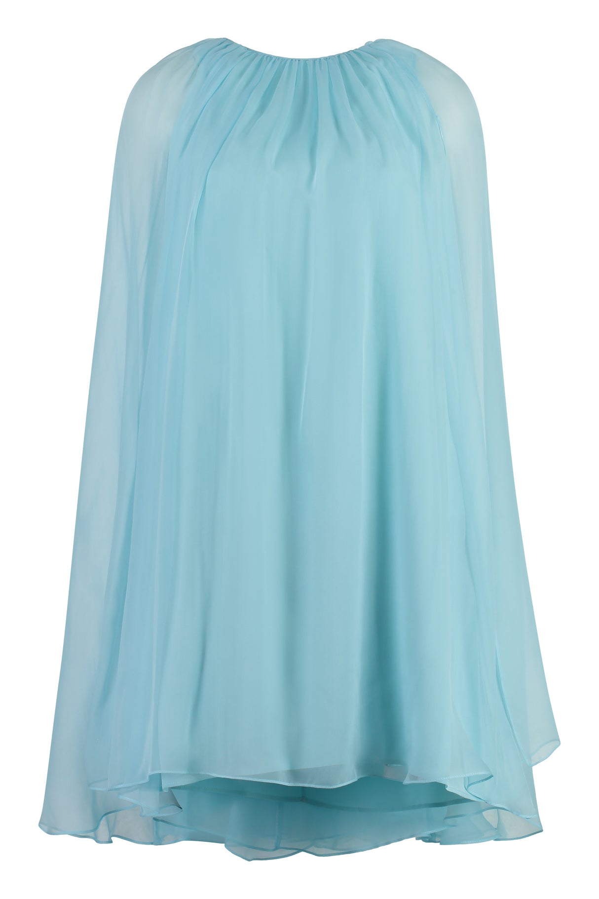 MAX MARA Light Blue Flared Dress with Back Bow Closure - 100% Silk