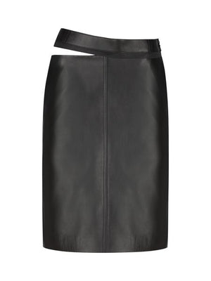 FENDI Premium Black Leather Skirt with Unique Cut-Out Detail and Slit Hem for Women - FW23