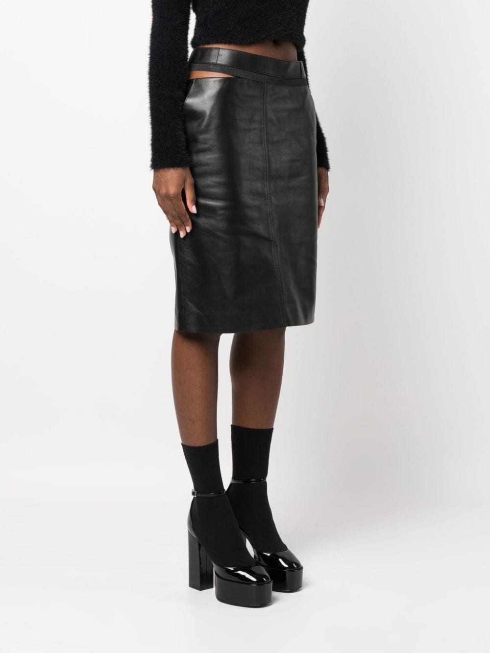 FENDI Logo-Waistband Leather Skirt - Black (FW23)