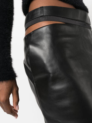 FENDI Logo-Waistband Leather Skirt - Black (FW23)