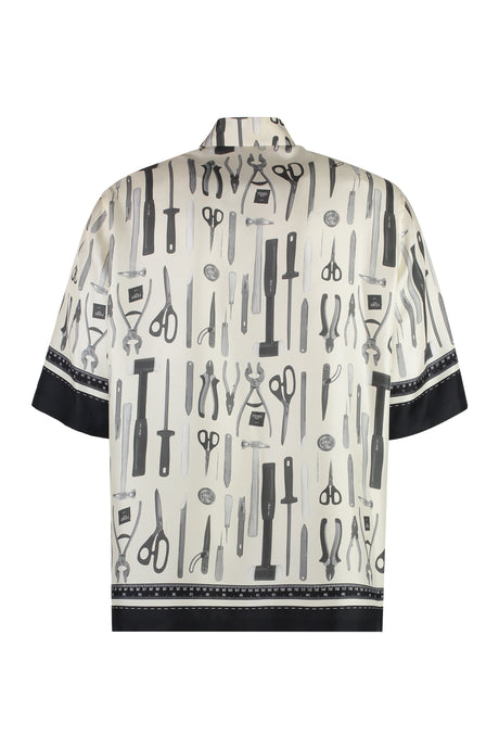 Men's White Fendi Printed Silk Shirt for SS24