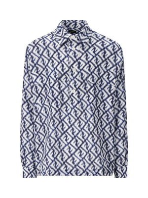 FENDI Navy Linen FF Chine Shirt for Men - SS24 Collection