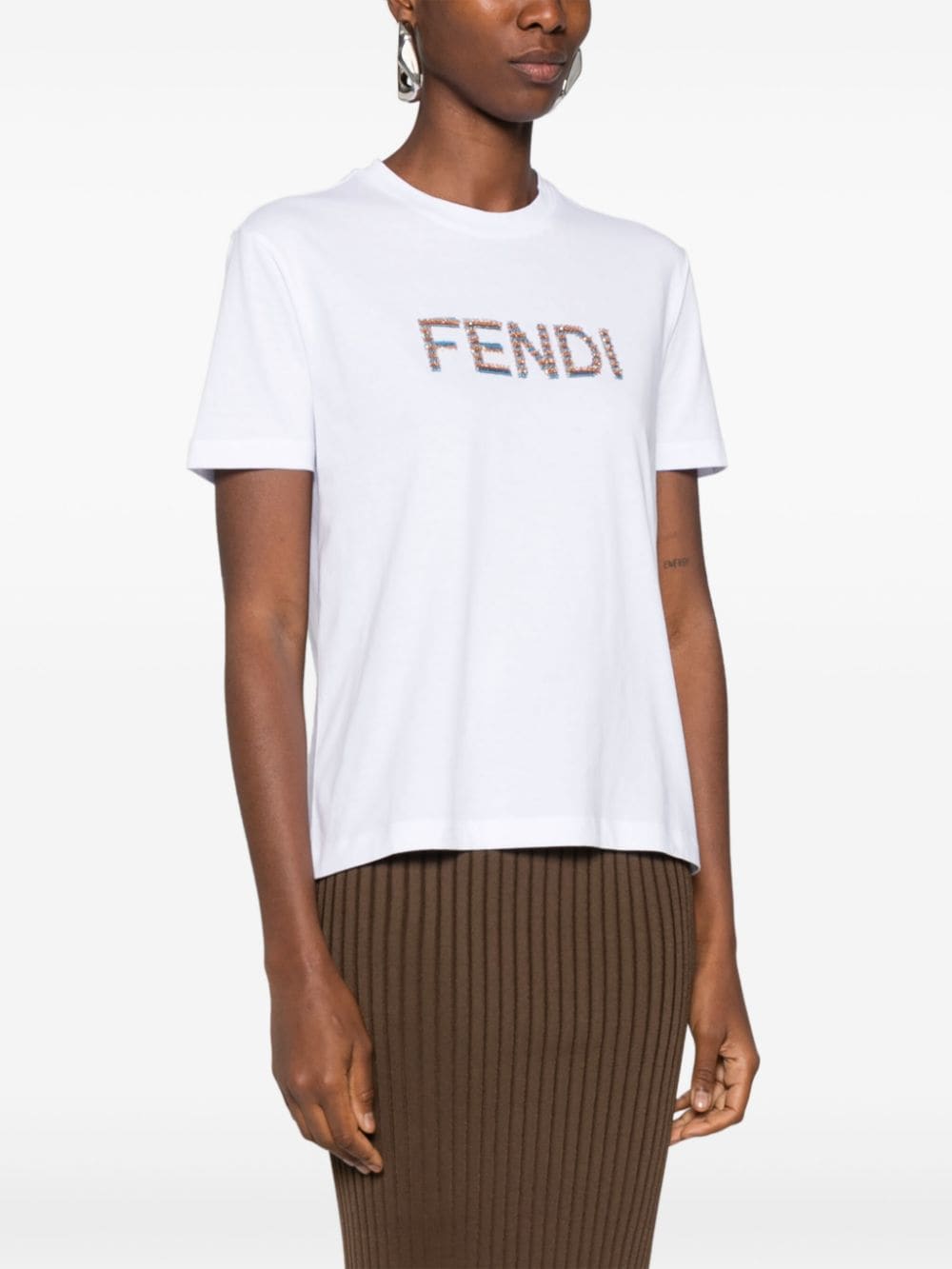 FENDI Elegant Embroidered Logo Cotton Tee