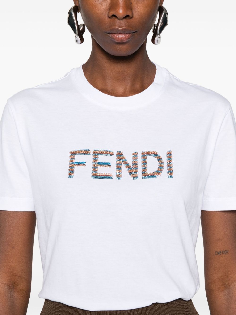 FENDI Elegant Embroidered Logo Cotton Tee